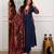indigo blue ajrakh print cotton straight kurta pant dupatta suit set