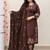 chocolate brown cutwork floral embroidered cotton straight kurta pant dupatta suit set