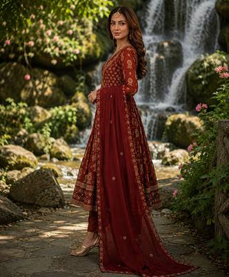 rust brown cotton angrakha anarkali kurta set 3