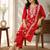 red embroidered cambric cotton straight kurta set