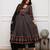 black and maroon ajrakh block print cotton flared anarkali kurta set with dupatta