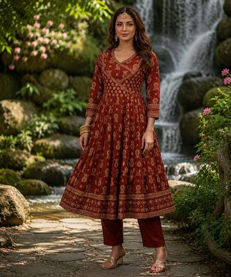 rust brown cotton angrakha anarkali kurta set 4