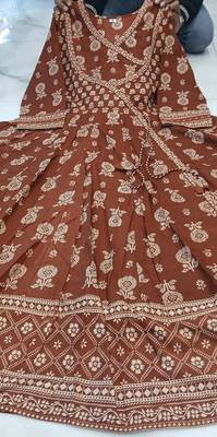 rust brown cotton angrakha anarkali kurta set 5