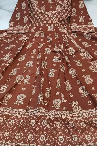 rust brown cotton angrakha anarkali kurta set