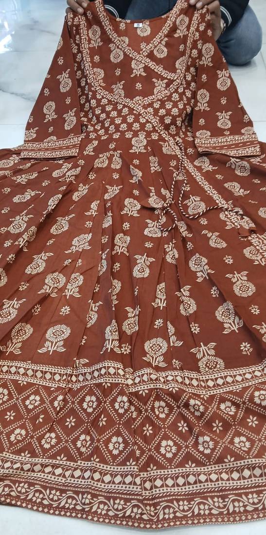 rust brown cotton angrakha anarkali kurta set