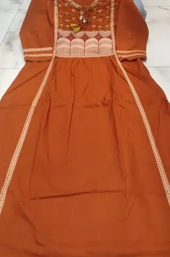 rust orange embroidered chanderi straight kurta pant suit set with dupatta