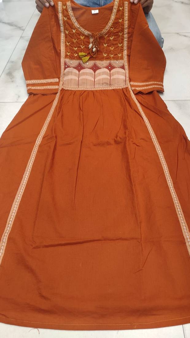 rust orange embroidered chanderi straight kurta pant suit set with dupatta