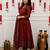 maroon ajrakh printed cotton angrakha anarkali suit set