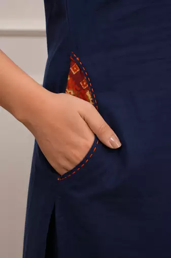 blue kalamkari print cotton straight kurta set