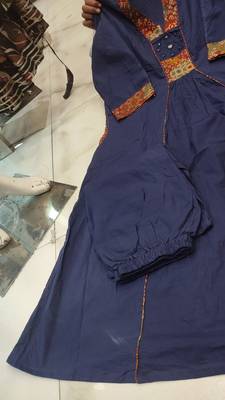 blue kalamkari print cotton straight kurta set 3