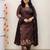 chocolate brown cutwork floral embroidered cotton straight kurta pant dupatta suit set