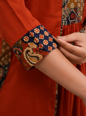 rust kalamkari print cotton straight kurta set 4