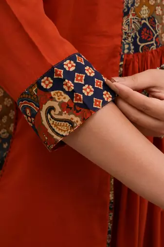 rust kalamkari print cotton straight kurta set