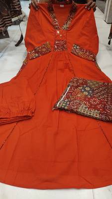 rust kalamkari print cotton straight kurta set 5