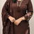 chocolate brown cutwork floral embroidered cotton straight kurta pant dupatta suit set