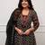 black and maroon ajrakh block print cotton flared anarkali kurta set with dupatta