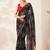 Black bandhani printed saree with mirror work & cutwork border