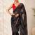 Black bandhani printed saree with mirror work & cutwork border