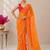Orange bandhani printed saree with mirror work & cutwork border