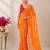 Orange bandhani printed saree with mirror work & cutwork border