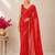 Red bandhani printed saree with mirror work & cutwork border
