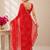 Red bandhani printed saree with mirror work & cutwork border
