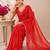 Red bandhani printed saree with mirror work & cutwork border