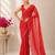 Red bandhani printed saree with mirror work & cutwork border