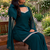 Women teal georgette bell sleeve kurta with flared sharara & dupatta set