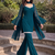 Women teal georgette bell sleeve kurta with flared sharara & dupatta set