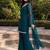 Women teal georgette bell sleeve kurta with flared sharara & dupatta set