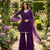 Women wine georgette bell sleeve kurta with flared sharara & dupatta set