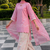 Pink short kurti with white heart embroidered farshi salwar & dupatta set for women