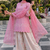 Pink short kurti with white heart embroidered farshi salwar & dupatta set for women