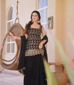 Black & Gold Embroidered Sharara Suit for Women | Premium Party & Festive Wear
