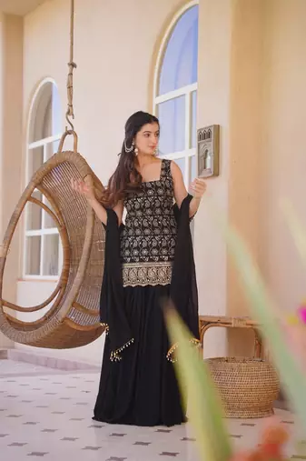 Black & Gold Embroidered Sharara Suit for Women | Premium Party & Festive Wear