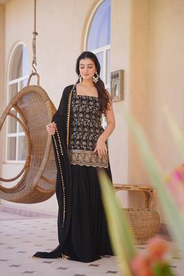 Black & Gold Embroidered Sharara Suit for Women | Premium Party & Festive Wear 3
