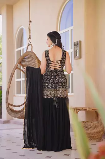 Black & Gold Embroidered Sharara Suit for Women | Premium Party & Festive Wear