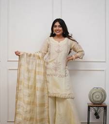  Cream Embroidered Sharara Suit with Dupatta