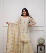  Cream Embroidered Sharara Suit with Dupatta