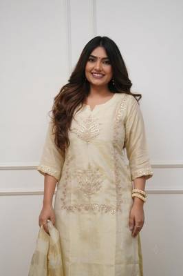  Cream Embroidered Sharara Suit with Dupatta 2
