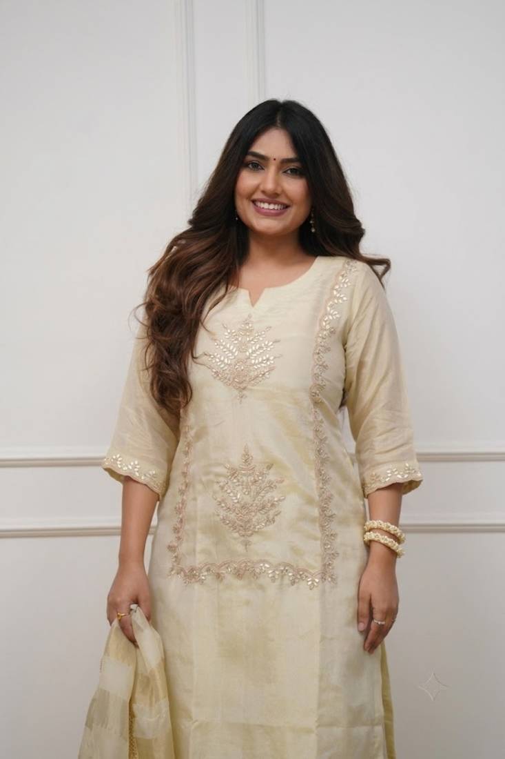  Cream Embroidered Sharara Suit with Dupatta
