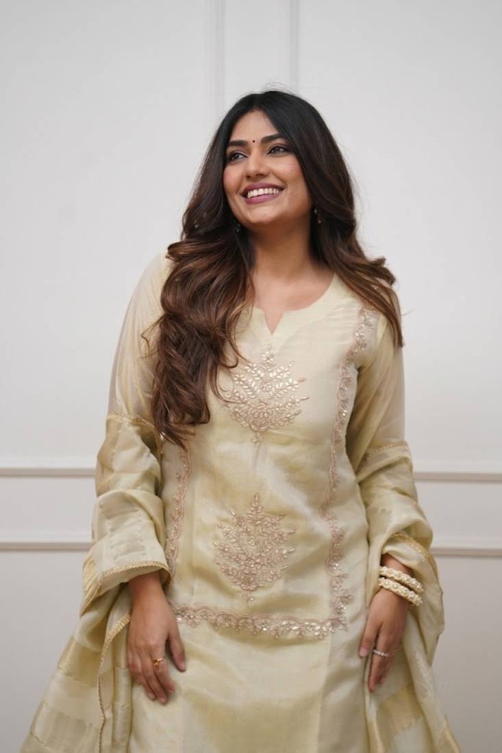  Cream Embroidered Sharara Suit with Dupatta