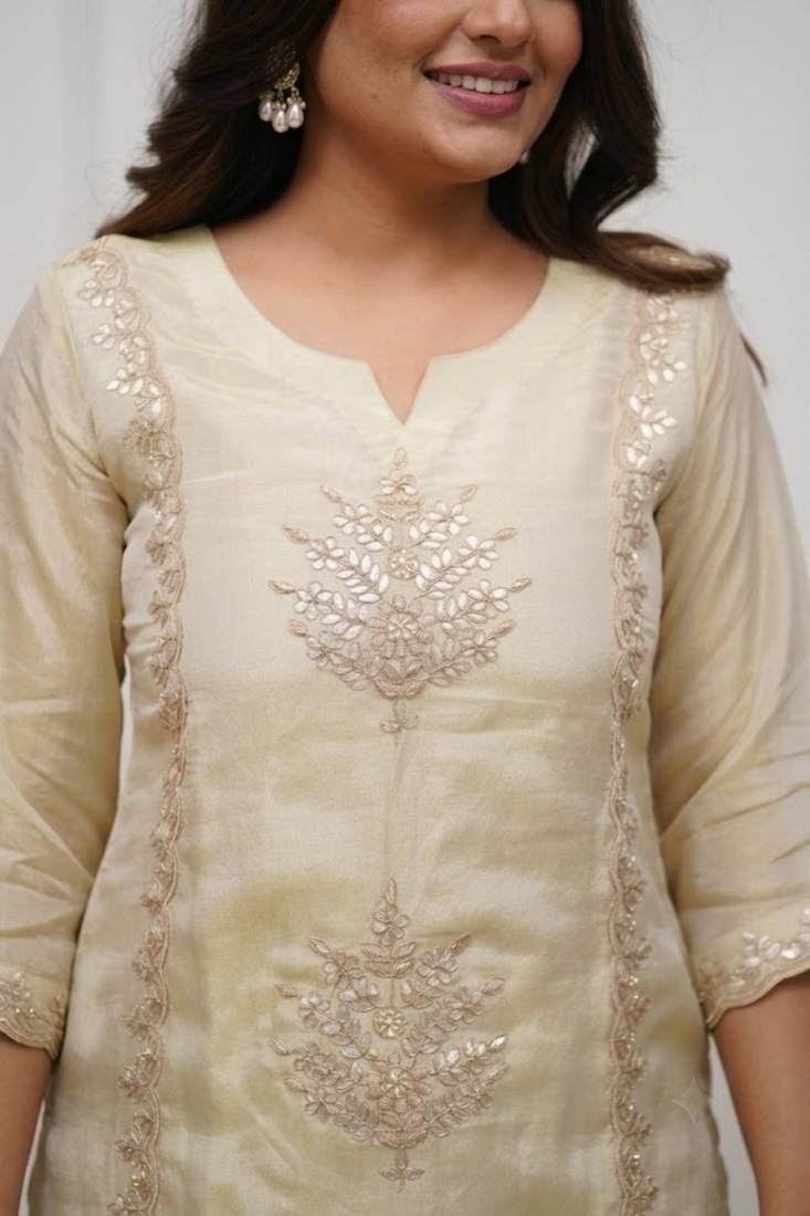  Cream Embroidered Sharara Suit with Dupatta