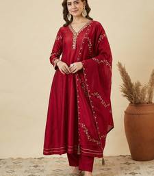 Wine Red Embroidered Anarkali Suit with Dupatta | Elegant Festive & Wedding Wear