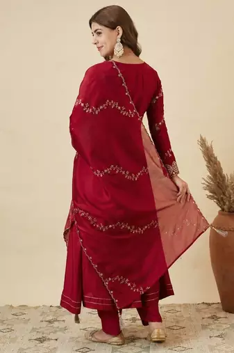 Wine Red Embroidered Anarkali Suit with Dupatta | Elegant Festive & Wedding Wear