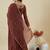 Rust Brown Embroidered Peplum Palazzo Suit