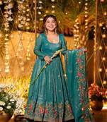 Teal Blue Floral Printed Anarkali Suit with Dupatta