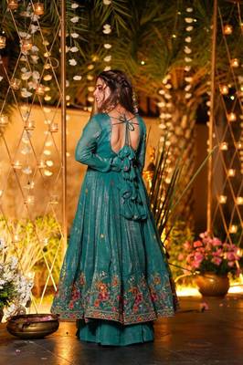 Teal Blue Floral Printed Anarkali Suit with Dupatta 4