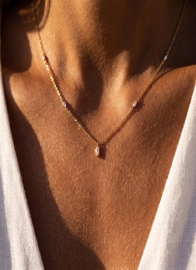 Elegant Sterling Silver Marquise Pendant Necklace